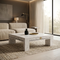Table basse carrée aspect marbre blanc avec tiroirs pour salon et hôtel