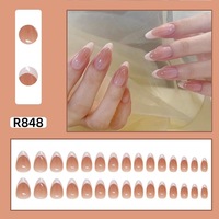 Faux ongles pré-dessinés, style français minimaliste, amovibles, courts, en forme d'amande, autocollants pour ongles, importés