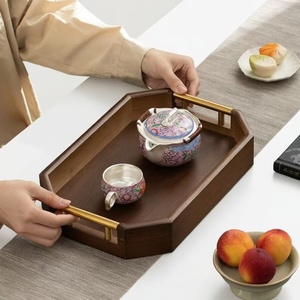 <span class=keywords><strong>Plateau</strong></span> de service en bambou de qualité supérieure avec poignée en métal octogonale, <span class=keywords><strong>plateau</strong></span> de rangement multifonctionnel de style <span class=keywords><strong>chinois</strong></span> pour tasses à thé domestiques - Product Image 3