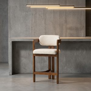 Tabouret de bar moderne en bois avec revêtement blanc, design minimaliste pour bar à domicile - Product Image 1