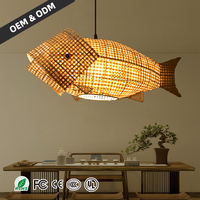 Luminaire suspendu en bambou tissé vintage fait à la main, forme de poisson créative, lustre pour salon, lustre pour salle à manger, lustre pour salon de thé zen