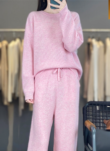 Женский повседневный весенний модный вязаный костюм-двойка больших размеров: однотонный свободный пуловер с V-образным вырезом и длинными рукавами, брюки - Product Image 6