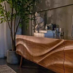 Mueble de TV de Madera Maciza con Diseño Ondulado, Estilo Wabi Sabi, Mueble de Salón - Product Image 4