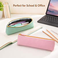 Étui à crayons fin en cuir PU, pochette triangulaire pour stylos, fermeture éclair dorée, sac de papeterie minimaliste pour étudiants et bureau, couleur unie, 4 couleurs