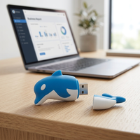 Clé USB en forme de dauphin bleu et blanc, en PVC souple, design séparé, pour cadeau promotionnel