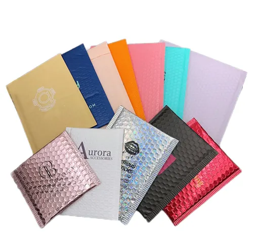 Custom Logo Composteerbaar Roze Zwart Metallic Verzending Verzending Poly Bubble Mailers Wrap Zakjes Gewatteerde Enveloppen Verpakking Zakken