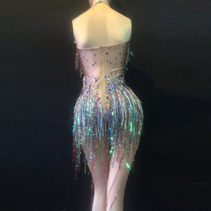 Novance Y1049 Body con Frange Colorate e Strass, Costume da Palcoscenico, Outfit per Feste di Compleanno, Abbigliamento da Club, Abito da Cantante, Vestito da Spettacolo per Donne - Product Image 5