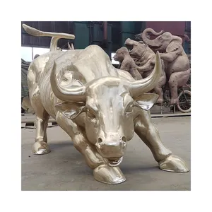 定制OEM ODM大型著名户外花园装饰大型青铜黄铜金属抽象动物雕像华尔街公牛
