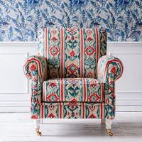Chaise de luxe de style français rétro médiéval, modèle Tigre, en coton et lin, dossier haut, avec pieds en bois, pour chambre, balcon, maison, style campagnard américain