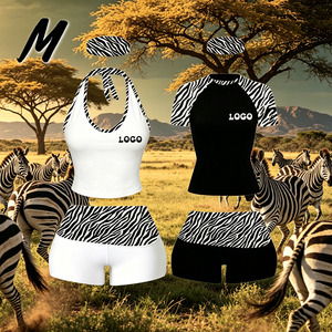 Set da <span class=keywords><strong>Donna</strong></span> in Due Pezzi con Logo Personalizzato, Stampa Zebrata Elastica, Completo in Nylon, <span class=keywords><strong>Abbigliamento</strong></span> <span class=keywords><strong>Streetwear</strong></span> Elasticizzato - Product Image 3