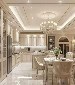 Majestuoso gabinete de cocina de madera maciza de fresno blanco antiguo ensamblado con encanto clásico - Product Image 3