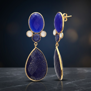 Boucles d'oreilles rondes en forme de poire en argent Sterling 925, nouvel arrivage, calcédoine bleue Lapis et calcédoine laiteuse - Product Image 2