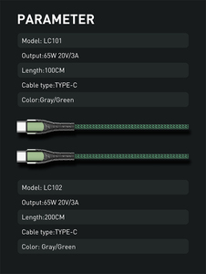 LDNIO lc102 2 mét Loại C để Loại C sạc cáp dữ liệu đồng bộ nhiều thiết bị cho điện thoại/máy tính xách tay 65W PD nhanh sạc cáp - Product Image 6