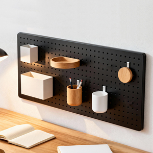 Heavy-Duty kim loại <span class=keywords><strong>Pegboard</strong></span> Panel tường với lỗ tròn nhà để xe hội thảo Hệ thống lưu trữ phần cứng dễ dàng công cụ tổ chức với Hooks - Product Image 2