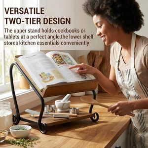 Wooden Iron Double Layer <b>Desktop</b> <b>Shelf</b> 13.3x11 Inch Kitchen Recipe Rack Book Holder Storage Organizer - Product Image 5