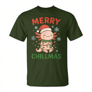 T-shirt natalizia Merry Chillmas Axolotl, stampa digitale, girocollo, manica corta, unisex, per adulti - Product Image 3