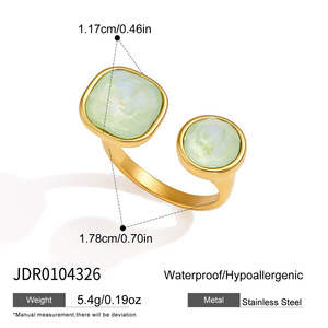 Stainless Steel Open Cuff <b>Ring</b> Dual <b>Crystal</b> Inlaid Waterproof Hypoallergenic Trendy Finger Jewelry For Women Daily Party - Product Image 1