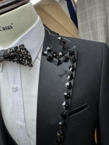 Luxury 3 Piece Rhinestone Beaded Slim Fit Wedding <strong>Suits</strong> For Groom <strong>Men</strong> Tuxedo Jacket Vest Pants Set - Product Image 3