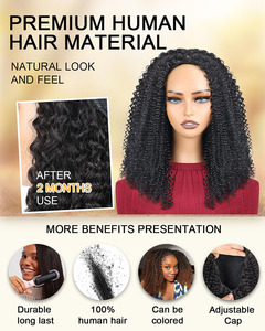 Glueless Curly <strong>Half</strong> <strong>Wig</strong> Upgrade 3 in 1 <strong>Half</strong> <strong>Wig</strong> With Drawstring Beginner Friendly Flip Over Afro Kinky Curly <strong>Wig</strong> Human Hair - Product Image 3