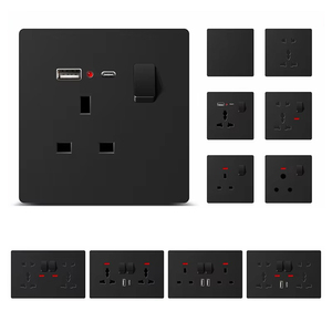OEM ODM フレームレス ブラック 英国規格 壁コンセント オンオフスイッチとデュアル充電ポート付き - Product Image 1