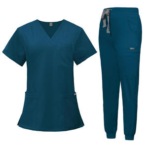 Completo Set Medico Clinico Personalizzato: Divisa Infermieristica Multicolore con Top a Maniche Corte Scollo a V e Pantaloni con Tasche, Taglia <span class=keywords><strong>XL</strong></span> - Product Image 5