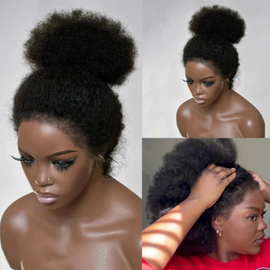YWhair <span class=keywords><strong>Parrucca</strong></span> da <span class=keywords><strong>Donna</strong></span> <span class=keywords><strong>Afro</strong></span> Kinky Curly 360 Full Lace Nera Pre-Plucked con Bordo 4C e Attaccatura Naturale, Senza Colla, Stile Liscio - Product Image 2