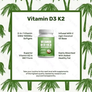 Cápsulas de Gel Suave 2 en 1 de Vitamina D3 y K2 de Alta Pureza, Suplemento Sin OMG para Adultos, Gran Venta - Product Image 3