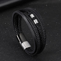 Bracelet pour homme de style européen et américain 2025, bracelet multi-rangs tressé à la main, bracelet simple en acier inoxydable et en cuir