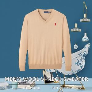 Maglione Invernale da Uomo in <span class=keywords><strong>Cotone</strong></span> con <span class=keywords><strong>Scollo</strong></span> a <span class=keywords><strong>V</strong></span>, Maniche Lunghe, Casual, Anti-Pilling, in Lana/Cashmere, Lavorato a <span class=keywords><strong>Maglia</strong></span>, Tinta Unita con Logo Frontale, Sottile - Product Image 2