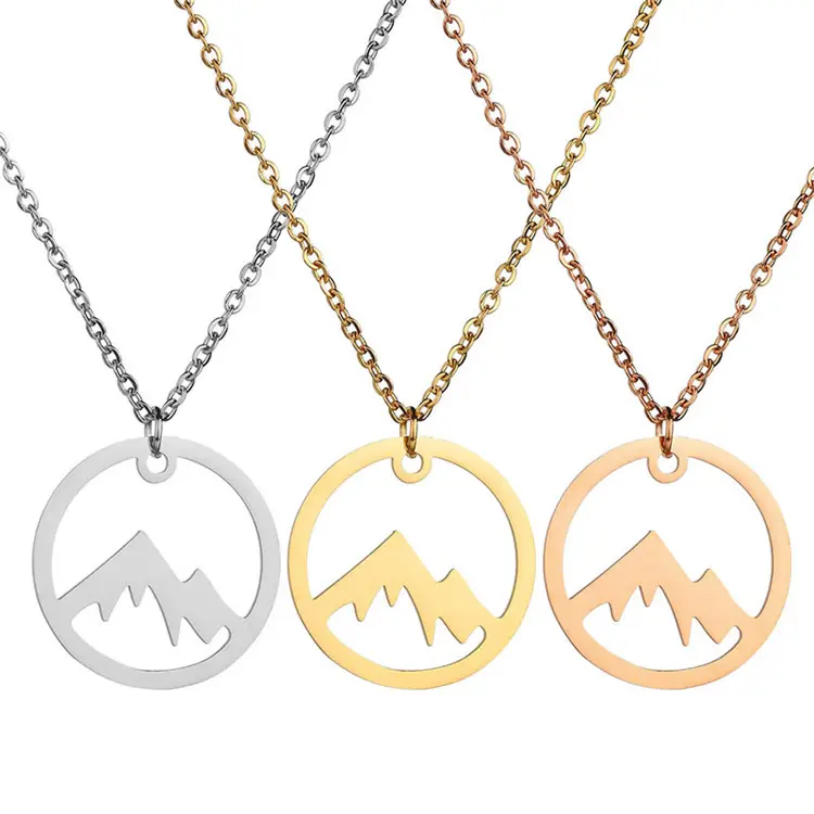 Wholesale Stainless Steel Travel Lovers Jewelry Wanderlust Necklace The Mountains Are Calling Gold Mountain Pendant Necklace