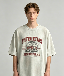 Camiseta Personalizada con Estampado Kornit, 280g, Tejido Grueso, Estilo Vintage, Diseño de Carretera del Desierto, para Hombre, Holgada, con Hombros Caídos, de Algodón, Casual, Manga Corta - Product Image 1
