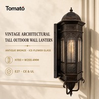 Lampu Dinding Luar Ruangan LED Perunggu Antik Tahan Air, Model Gothic Ice-Flower Glass E27, untuk Villa, Beranda, Garasi, Teras