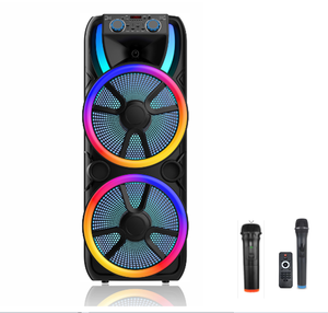 Haut-parleur de chariot sans fil haute puissance 80W double 15 pouces avec batterie 5.0 et lumière LED RVB pour fête en plein air, utilisation DJ - Product Image 2