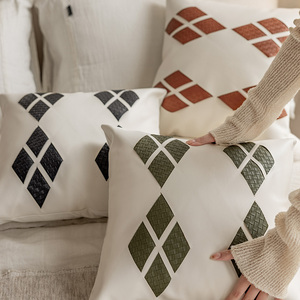 Geometric Diamond PU Pillow <strong>Cover</strong> Modern Splicing Minimalist Style Sofa Pillows <strong>Cushions</strong> <strong>Cover</strong> <strong>Without</strong> Core - Product Image 3