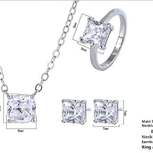 Minimalist Princess Cut White Zircon High Carbon Diamond <b>Necklace</b> Earrings Rings Set Eco-friendly Copper Zirconium Jewelry Set - Product Image 2
