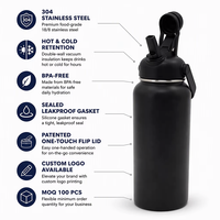 Bouteille d'eau en acier inoxydable avec paille 1L, isotherme à double paroi, anti-fuite, pour sport, voyage, gym, extérieur, sans BPA