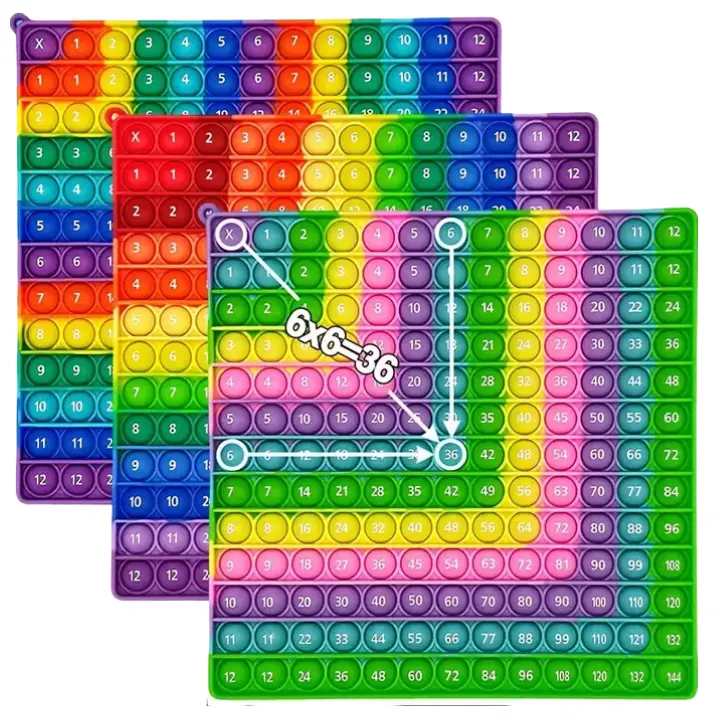 ألعاب دفع مضاعف Pop 12x12 ، ألعاب رياضيات من السيليكون أدوات مكتبية للتلاعب بالمدرسة ألعاب Fidget Pop للأطفال