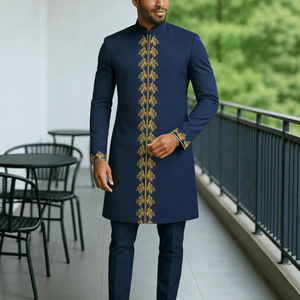 Completo da uomo Zifeng OEM ricamato a 2 pezzi, tunica lunga con pantaloni, abito formale musulmano africano per matrimonio - Product Image 3