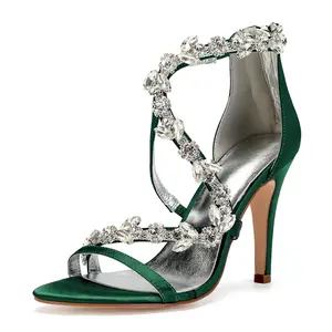 Preço De Fábrica Fornecedor Fabricante Drop Shipping Fada Diamante Palavras Com Fronteiras Verdes Salto Sapatos De Casamento Elegantes Para A Noiva