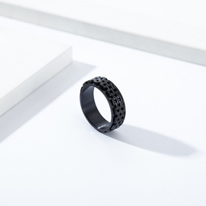 Unisex Rotating <b>Ring</b> Geometric Pattern Steel Gold Black Fashion Jewelry Gift - Product Image 3