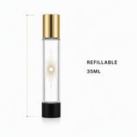 Flacon de parfum vide personnalisé 35 ml avec capuchon doré, design rose bonbon, atomiseur rechargeable format voyage, lot de 24 en gros