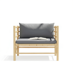 Canapé de jardin en bambou, une place, mobilier d'extérieur léger, design minimaliste, coussin gris foncé - Product Image 1
