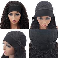 Perruque bandeau en cheveux humains, ondulations profondes, 20 pouces, bouclée, noire, pour femmes, 10A, vierge brésilienne, sans colle, densité 150%, noir naturel