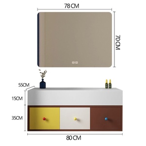 Meuble de salle de bain mural avec vasque intégrée en pierre de roche colorée à blocs de couleur, miroir lumineux intelligent et éclairage intégré - Product Image 5