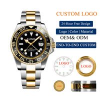 Montre de sport de luxe personnalisée avec logo, Premium, pour l'extérieur, Pearl DG5833 GMT automatique, classique, étanche, dorée, pour homme