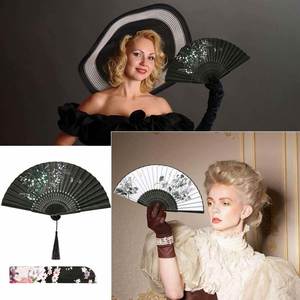 Éventail pliant artisanal en bambou DS Design, sculpté avec du tissu de soie, pour fêtes, mariages, cadeaux, décoration murale, style art populaire - Product Image 4