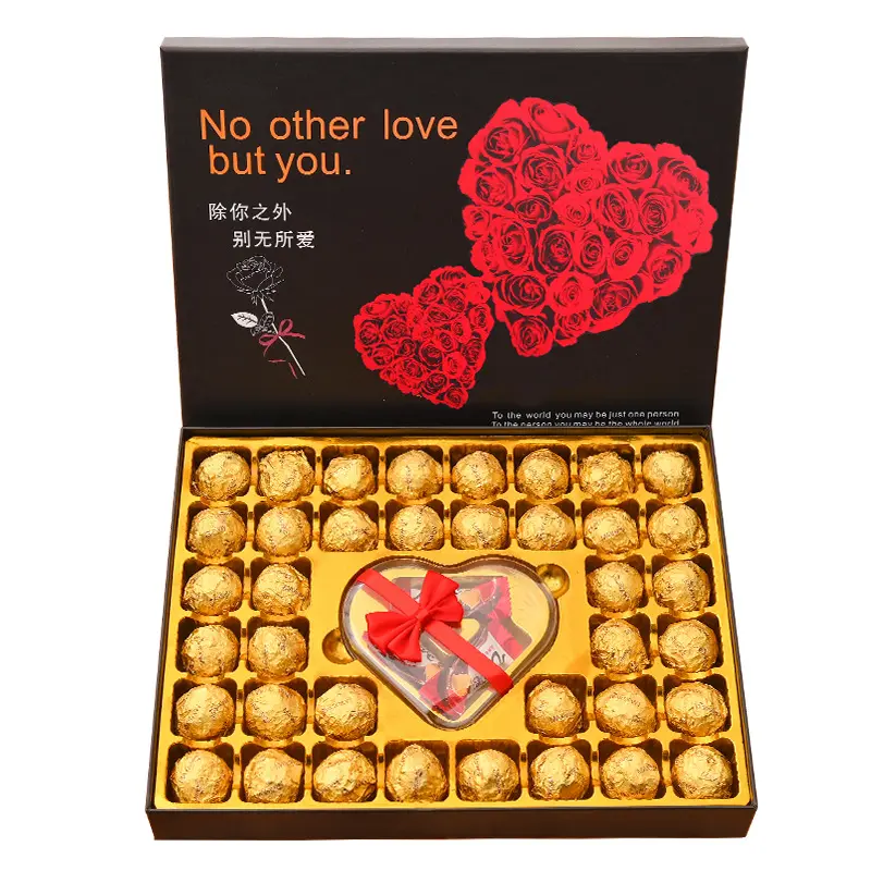 Benutzer definierte reine Kakao Snack Großhandel Bulk Lieferant Schokolade Süßigkeiten Geschenk verpackung Box Milch handgemachte Valentine Praline