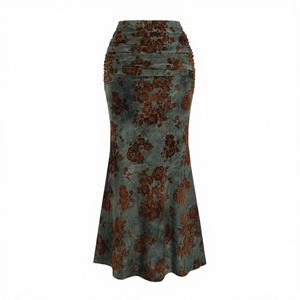 Vestido maxi acampanado para mujer, estilo vintage de moda urbana para otoño, con dobladillo irregular con volantes, sexy, de un solo pecho y cuello en V profundo. - Product Image 2