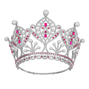 Couronne de luxe en alliage d'argent avec perles et strass en forme de feuille creuse pour reine de concours de beauté - Product Image 1