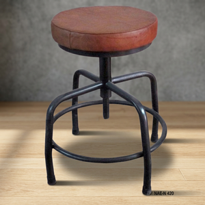 Tabouret de bar industriel vintage commercial en fer, hauteur réglable, siège en cuir véritable, pivotant à 360 degrés, mobilier de bar moderne - Product Image 3